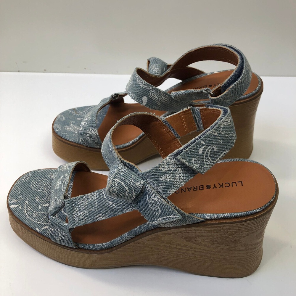 Lucky Brand Demmia Platform Wedge Sandal Acid Denim Blue Women's Size 8 - Picture 9 of 12